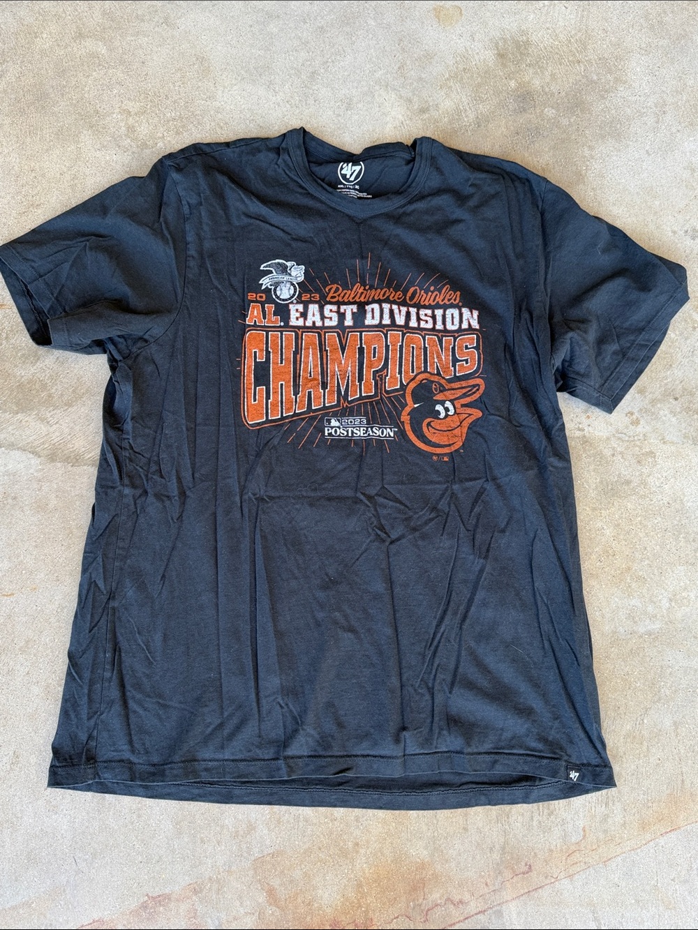 '47 Baltimore Orioles Black and Orange AL East Champions Tee